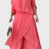 Top Ampio e Pantaloni con Strappo – Set di Due Pezzi in Chiffon