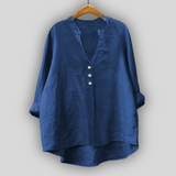 Blusa in Lino Marrone con Bottoni