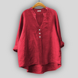 Blusa in Lino Marrone con Bottoni