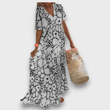 Abito Lungo con Motivo Floreale e Bottoni