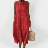 Elegante Abito Senza Maniche in Cotone con Tasche