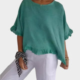 Blusa in Lino Leggera con Cuciture e Volant