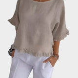 Blusa in Lino Leggera con Cuciture e Volant