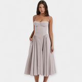 Abito Midi Retro con Spalline Sottili