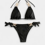 Set di Bikini a Righe con Cuciture