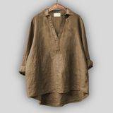 Blusa di Lino Bianca con Scollatura a V