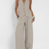 Aira - Buttoned Vest & Wide-Leg Trousers Set