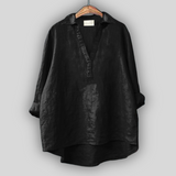 Blusa di Lino Bianca con Scollatura a V