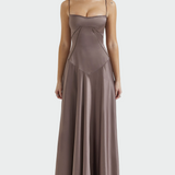 Abito Maxi in Satin con Spalline Sottile