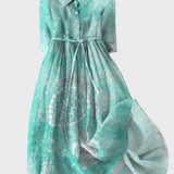 Abito Turchese con Motivo di Tartaruga Marina