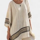 Completo Mediterraneo Daisy in lino di bambù con eleganti righe rosse e verdi