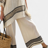 Completo Mediterraneo Daisy in lino di bambù con eleganti righe rosse e verdi