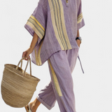 Set in lino di bambù con incantevole lavanda e dettagli a righe gialle