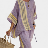 Set in lino di bambù con incantevole lavanda e dettagli a righe gialle