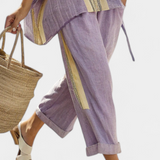 Set in lino di bambù con incantevole lavanda e dettagli a righe gialle