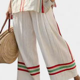 Set Mediterraneo Daisy in lino di bambù con eleganti righe rosse e verdi