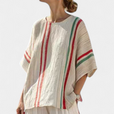 Set Mediterraneo Daisy in lino di bambù con eleganti righe rosse e verdi