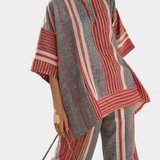 Salopette Oversize Daisy in Lino con Righe Rosse Corallo e Grigio, Stile Moderno e Confortevole