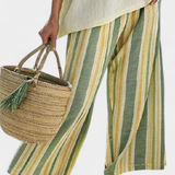 Completo in lino di bambù Daisy Mediterraneo con righe oliva per uno stile rinnovato e elegante