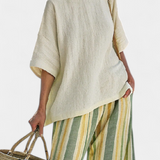 Completo in lino di bambù Daisy Mediterraneo con righe oliva per uno stile rinnovato e elegante