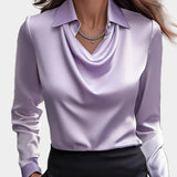 Elegante Blusa Bianca in Satin con Scollo Drappeggiato
