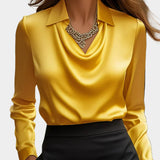 Elegante Blusa Bianca in Satin con Scollo Drappeggiato