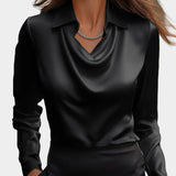 Elegante Blusa Bianca in Satin con Scollo Drappeggiato