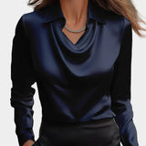 Elegante Blusa Bianca in Satin con Scollo Drappeggiato