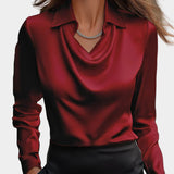Elegante Blusa Bianca in Satin con Scollo Drappeggiato