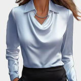 Elegante Blusa Bianca in Satin con Scollo Drappeggiato