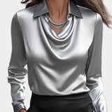 Elegante Blusa Bianca in Satin con Scollo Drappeggiato