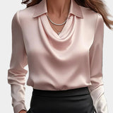 Elegante Blusa Bianca in Satin con Scollo Drappeggiato