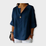 Blusa di Lino con Bottone e Collo a V