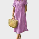 Abito Camicia a Righe con Punte, Bottoni e Tasche Funzionali