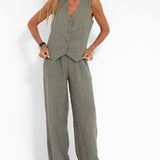 Aira - Buttoned Vest & Wide-Leg Trousers Set