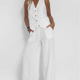 Aira - Buttoned Vest & Wide-Leg Trousers Set