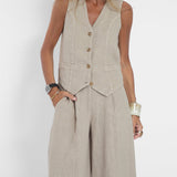 Aira - Buttoned Vest & Wide-Leg Trousers Set