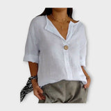 Blusa di Lino con Bottone e Collo a V