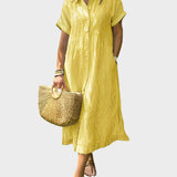 Abito Camicia a Righe con Punte, Bottoni e Tasche Funzionali