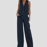 Aira - Buttoned Vest & Wide-Leg Trousers Set