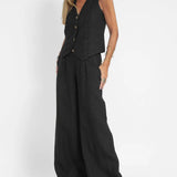 Aira - Buttoned Vest & Wide-Leg Trousers Set