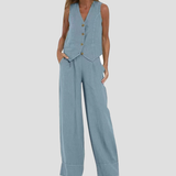 Aira - Buttoned Vest & Wide-Leg Trousers Set