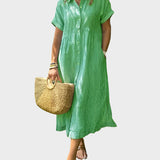 Abito Camicia a Righe con Punte, Bottoni e Tasche Funzionali