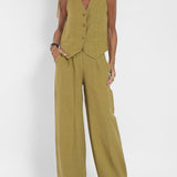 Aira - Buttoned Vest & Wide-Leg Trousers Set