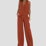 Aira - Buttoned Vest & Wide-Leg Trousers Set