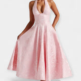 Abito Midi con Schiena Scoperta e Design a Corpetto