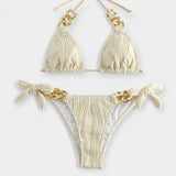 Set di Bikini a Righe con Cuciture