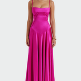 Abito Maxi in Satin con Spalline Sottile