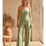 BRIA - Strapless Buttoned Two-Piece Set