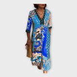 Abito Multicolore con Bottoni e Maniche 3/4